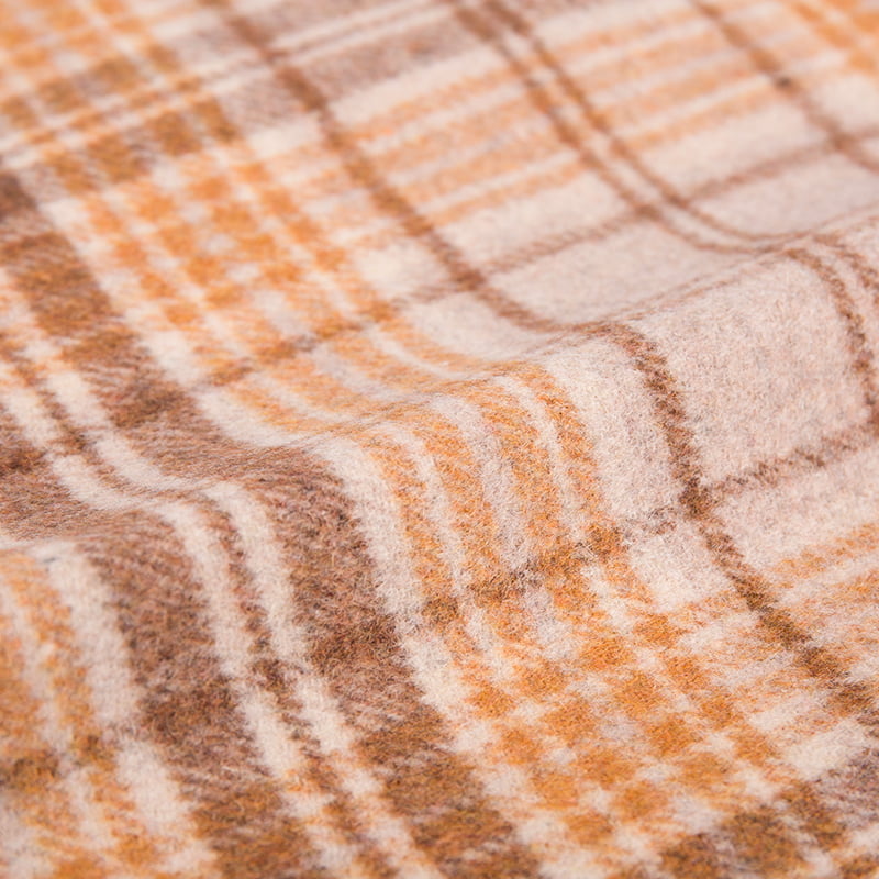 Doppelseitiger, dicker Hahnentritt-Karo-Fleecestoff in Braun und Gelb ZZH24017
