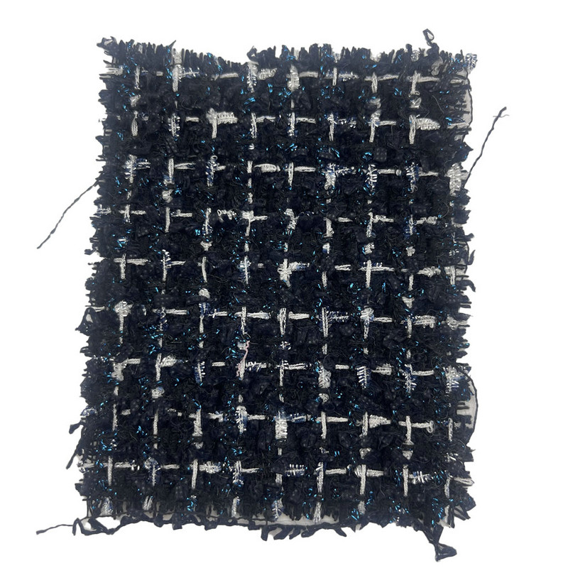 Luxuriöse dunkelblaue und blaue Metallic-Mischkaro-Tweed-Stoffe für Damenbekleidung 23511